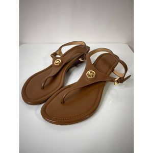 Michael Kors Brown Tan Leather Thong Sandals Slight Heel Wedge Size 7